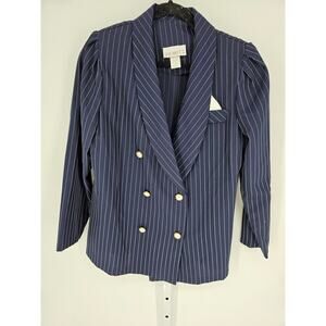 Sur Brett Women's Navy Long Sleeve Double Button Front Striped Jacket Size A4